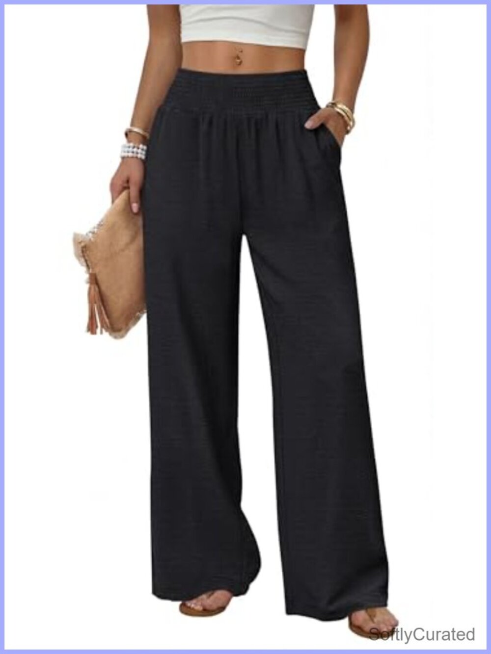 Wide Leg High Waist Trousers with Pockets Casual Lounge Palazzo Pants